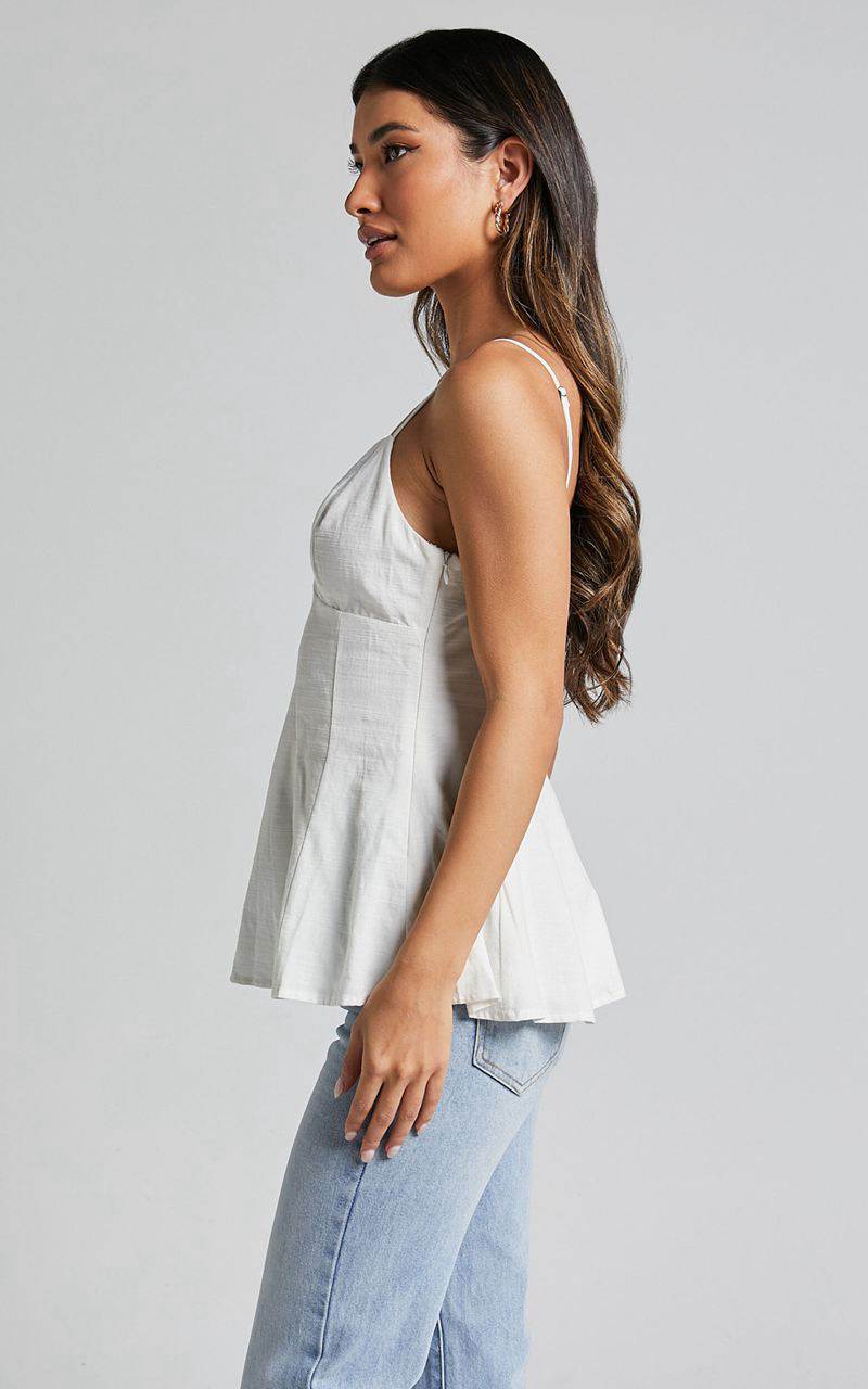 Showpo Louella Top - Strappy Panel Seam Peplum Cami White | JWRTEP593