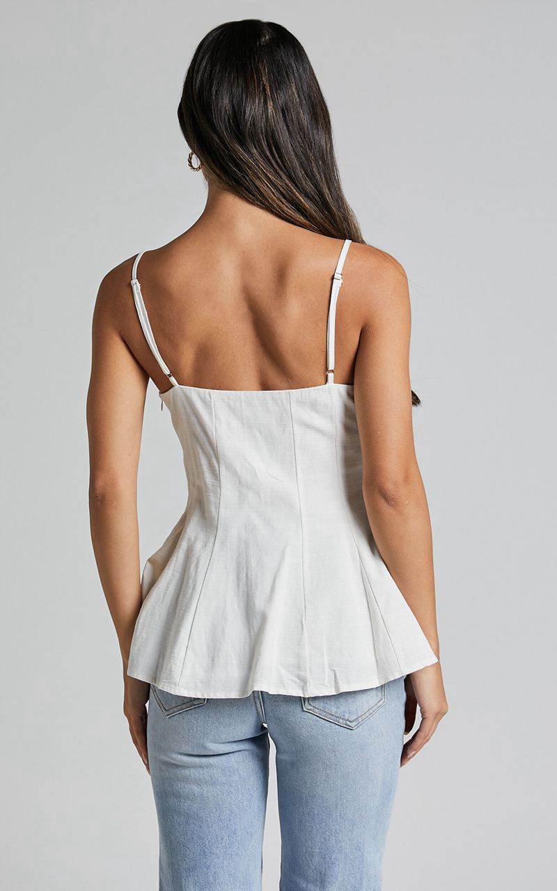 Showpo Louella Top - Strappy Panel Seam Peplum Cami White | JWRTEP593