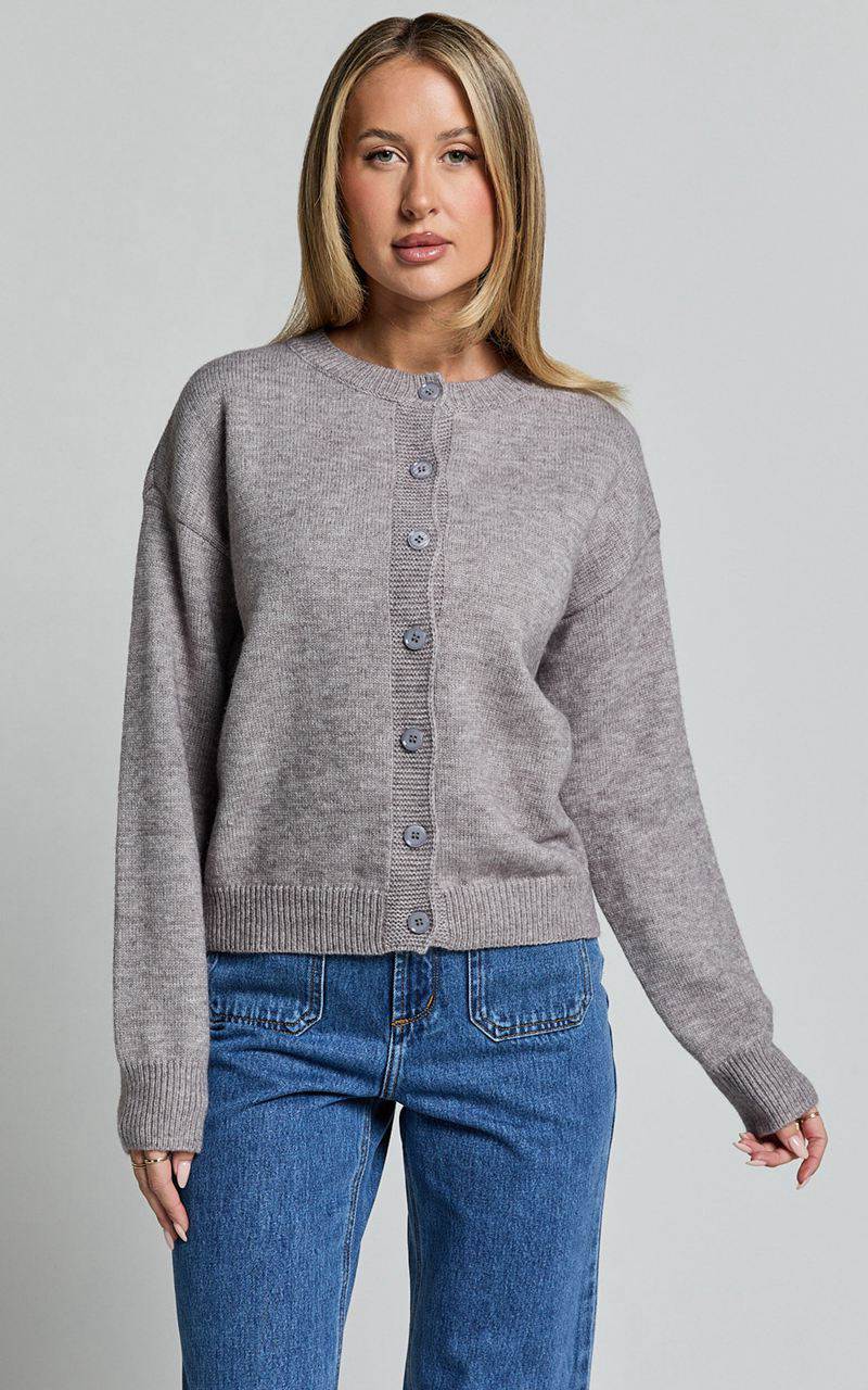 Showpo Lucille Cardigan - Button Through Scoop Neck Knit Cardigan Grey | TKJUSI672