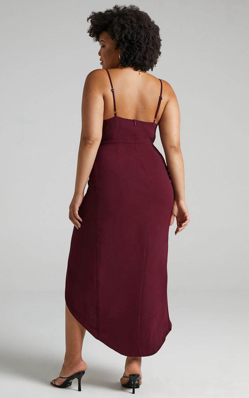 Showpo Lucky Day Midi Dress - V Neck Drape Dress Wine | PJFQEV125