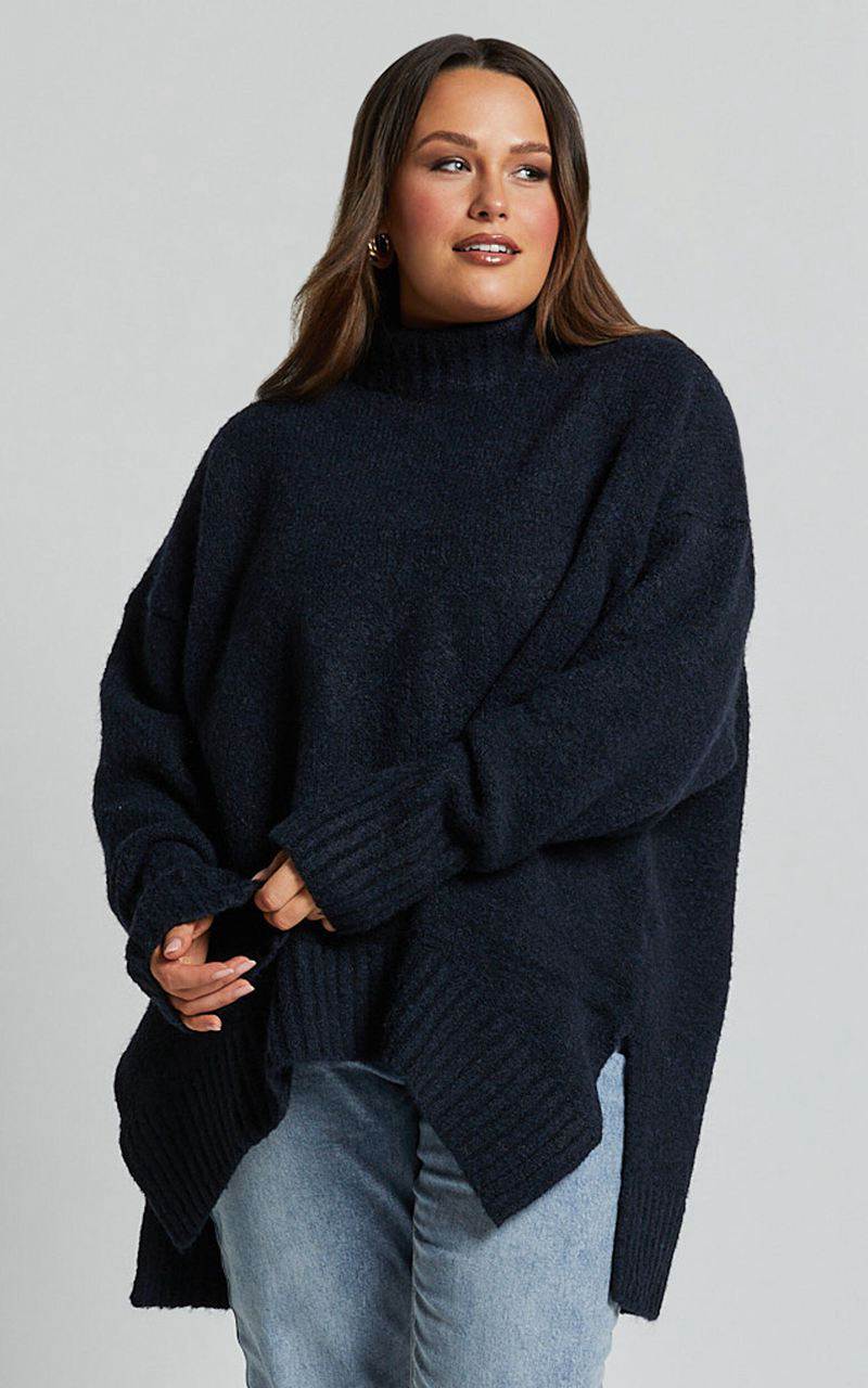 Showpo Luella Jumper - Oversized Turtle Neck Jumper Navy | BGPEHF261