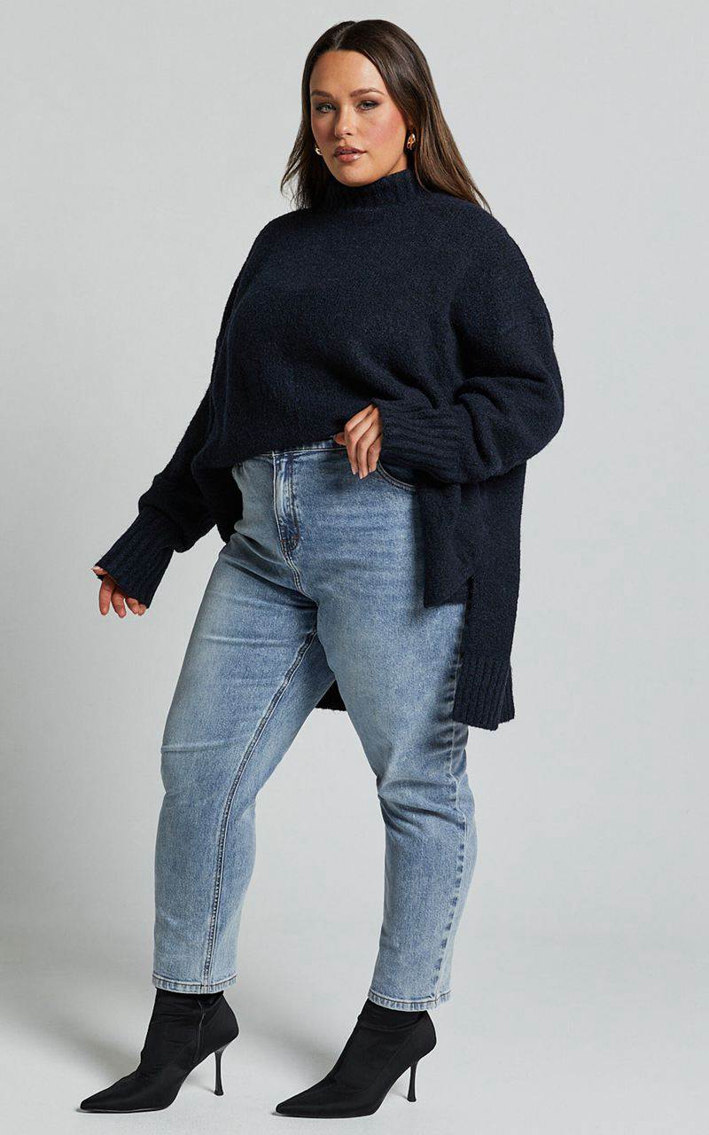 Showpo Luella Jumper - Oversized Turtle Neck Jumper Navy | BGPEHF261