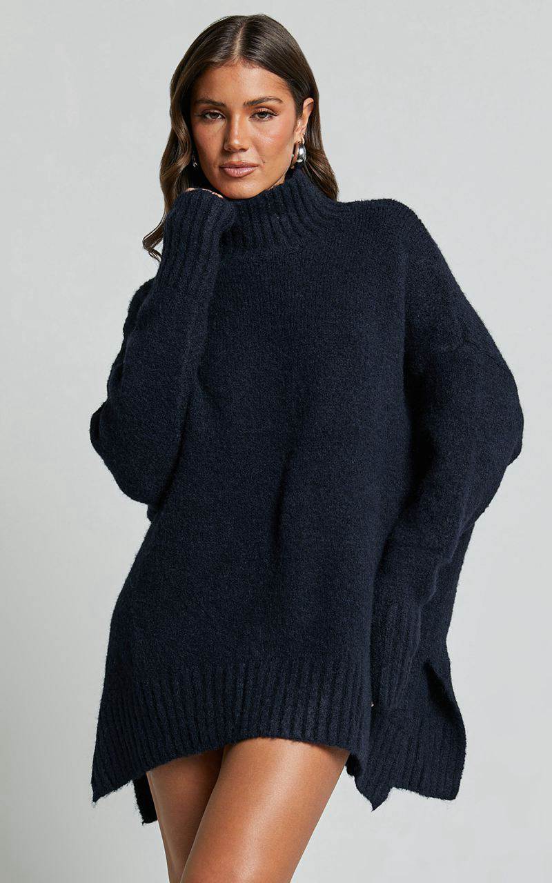 Showpo Luella Jumper - Oversized Turtle Neck Jumper Navy | BGPEHF261