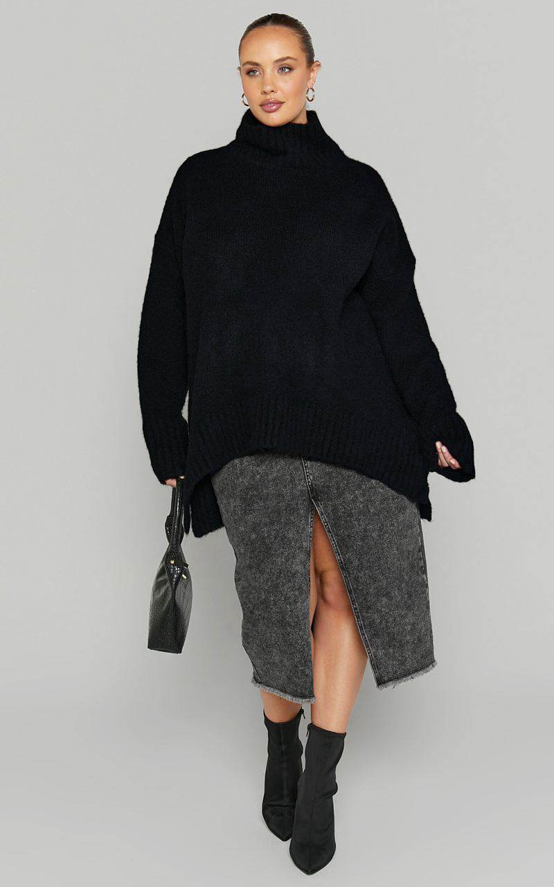 Showpo Luella Jumper - Oversized Turtle Neck Jumper Black | RFNETG617