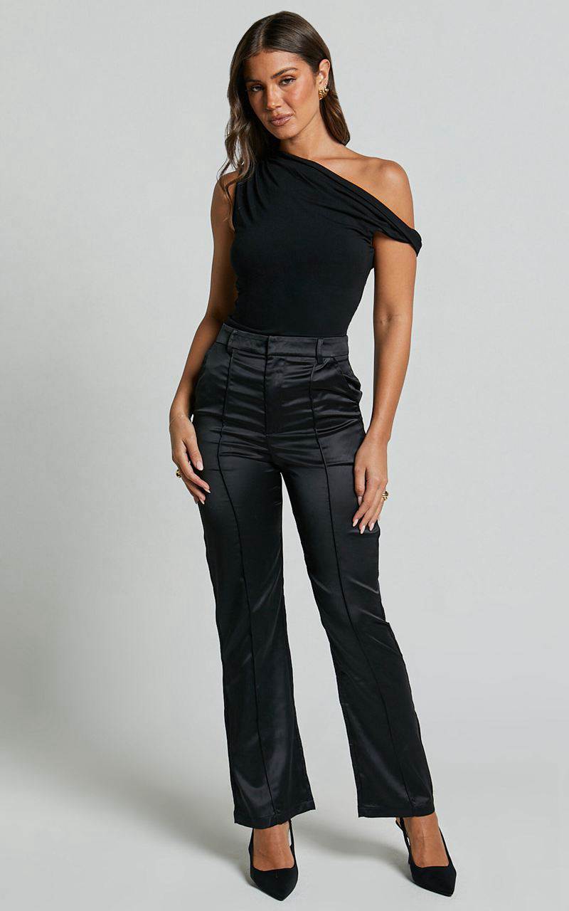 Showpo Luella Pants - Satin Straight Leg Tailored Trousers Black | XIJALF160