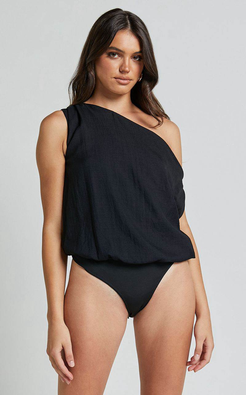 Showpo Mabel Bodysuit - Asymmetrical Neckline One Shoulder Black | CLWFTV756