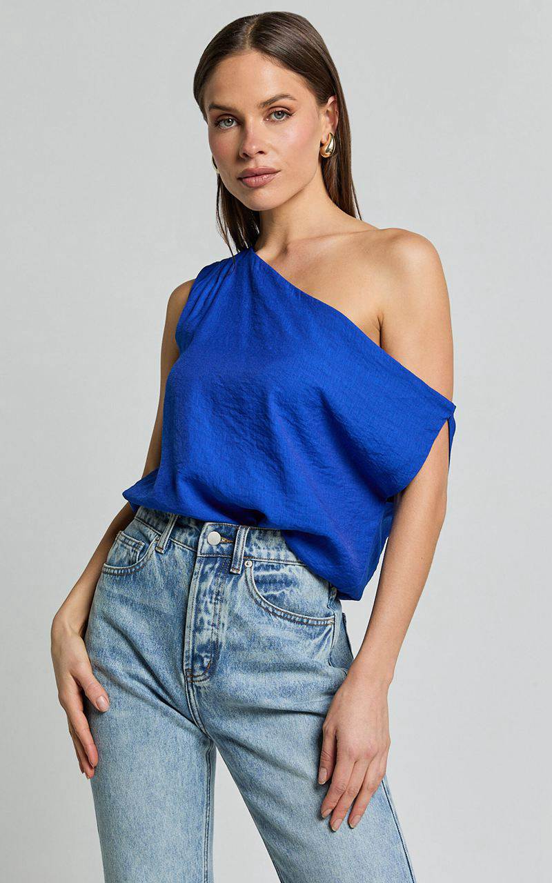 Showpo Mabel Bodysuit - Asymmetrical Neckline One Shoulder Cobalt Blue | JRLZCF089