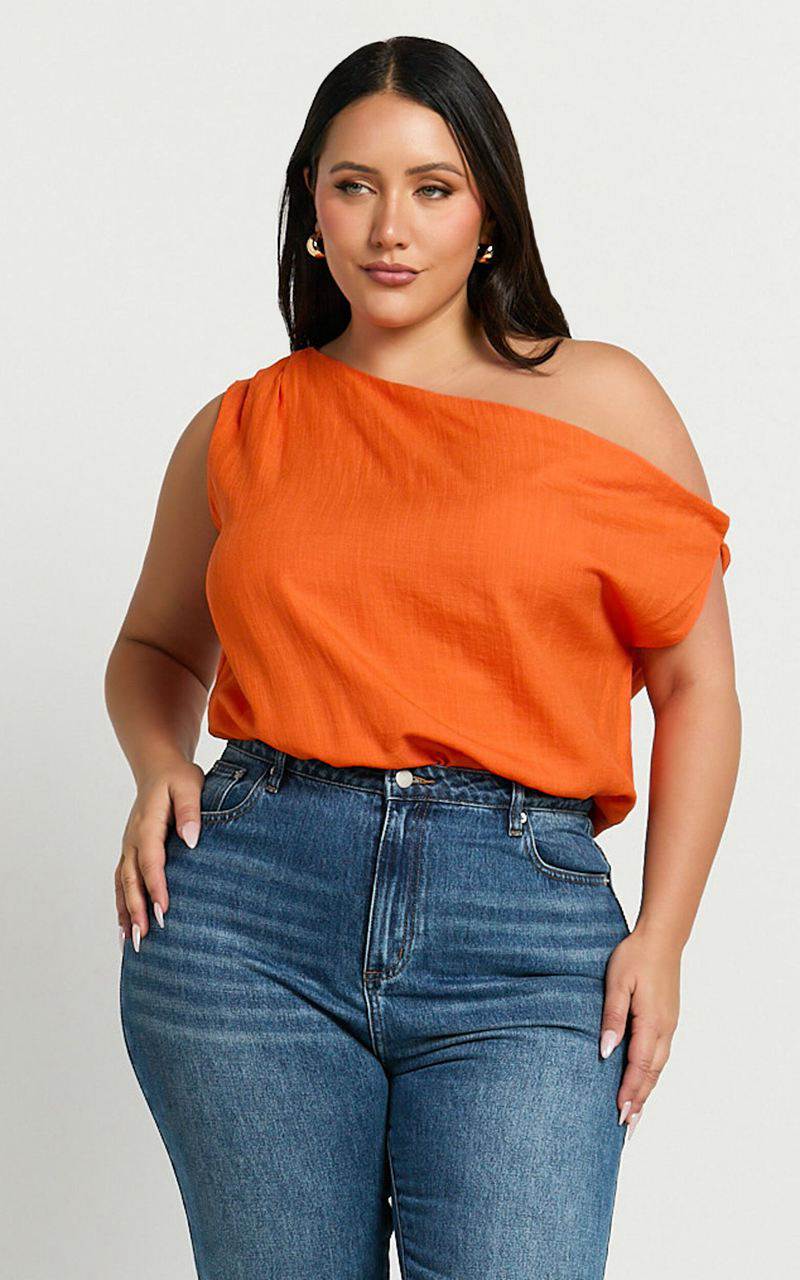 Showpo Mabel Bodysuit - Asymmetrical Neckline One Shoulder Orange | HDVLTC728