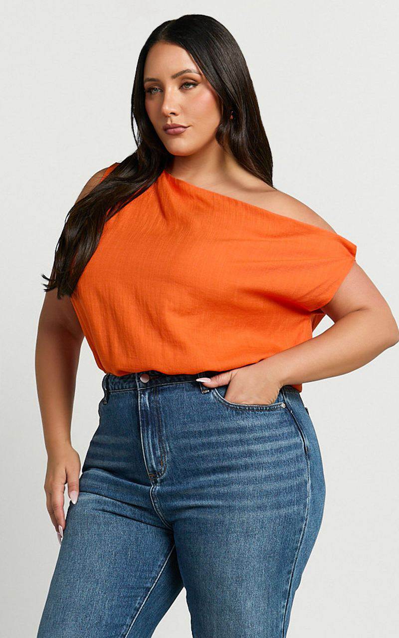 Showpo Mabel Bodysuit - Asymmetrical Neckline One Shoulder Orange | HDVLTC728