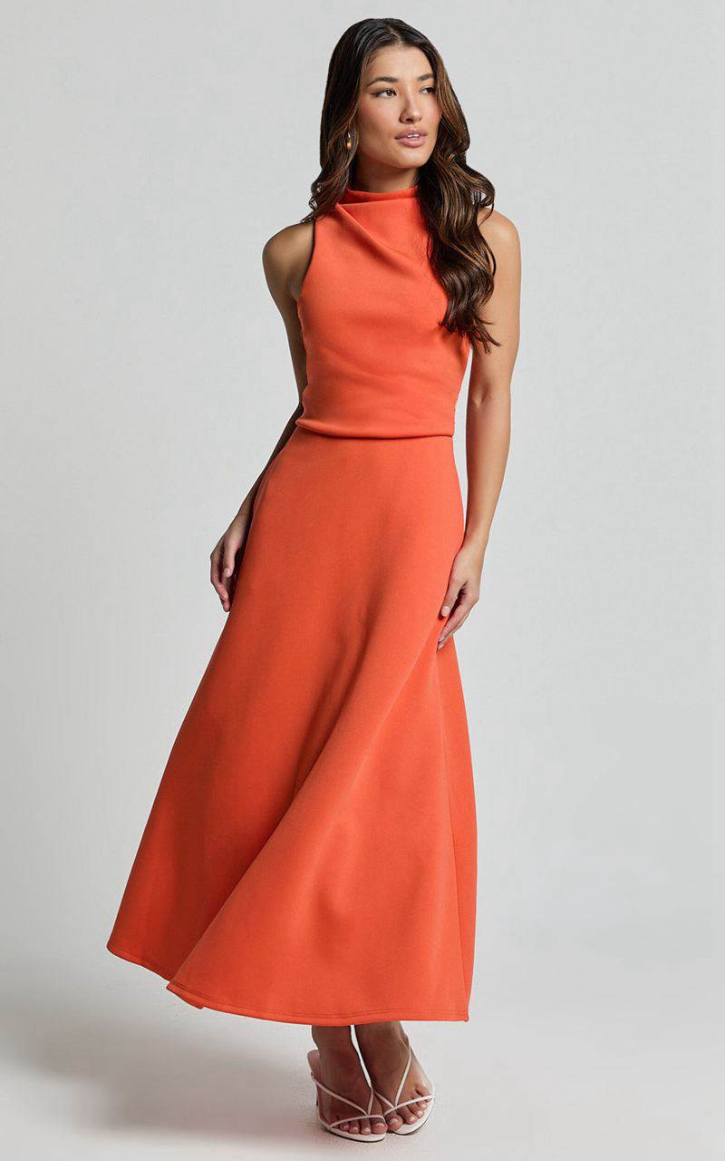 Showpo Macy Midi Dress - High Neck A Line Dress Orange | VNTODB625