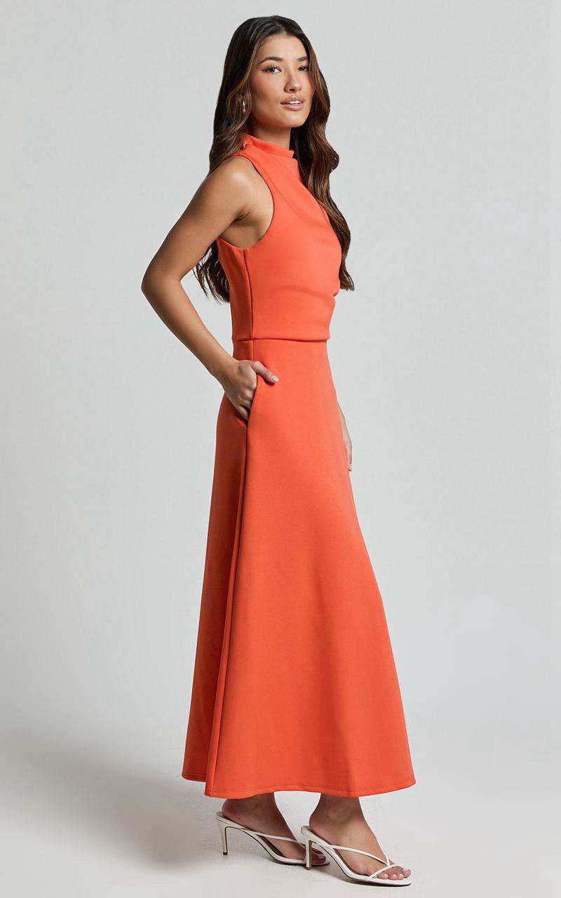 Showpo Macy Midi Dress - High Neck A Line Dress Orange | VNTODB625