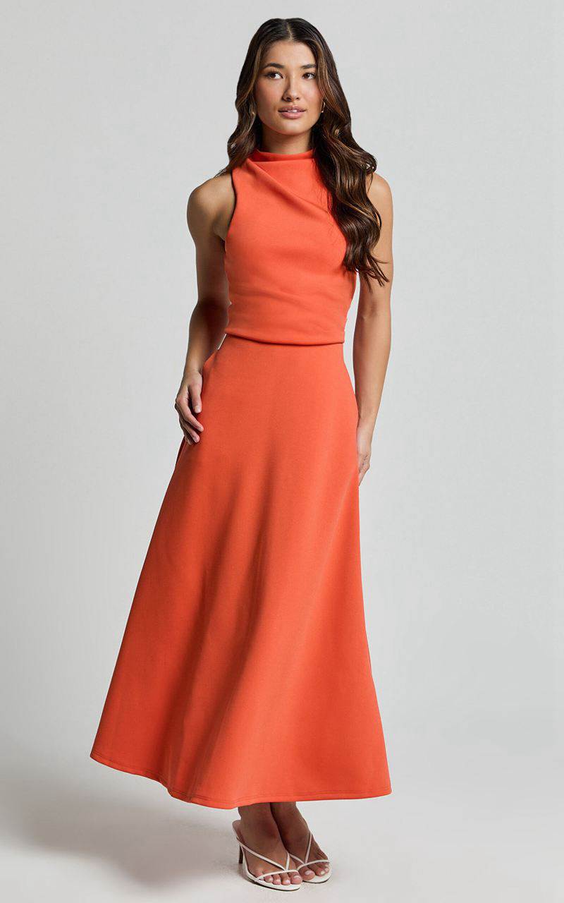 Showpo Macy Midi Dress - High Neck A Line Dress Orange | VNTODB625