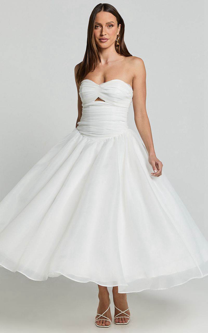 Showpo Madalyn Midi Dress - Strapless Sweetheart Bustier Dress White | BLJZYX418