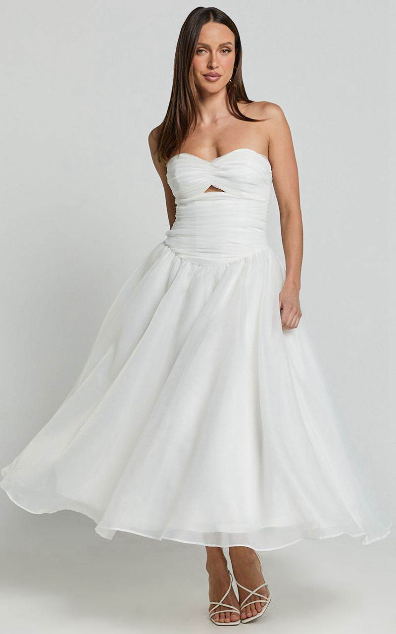 Showpo Madalyn Midi Dress - Strapless Sweetheart Bustier Dress White | BLJZYX418