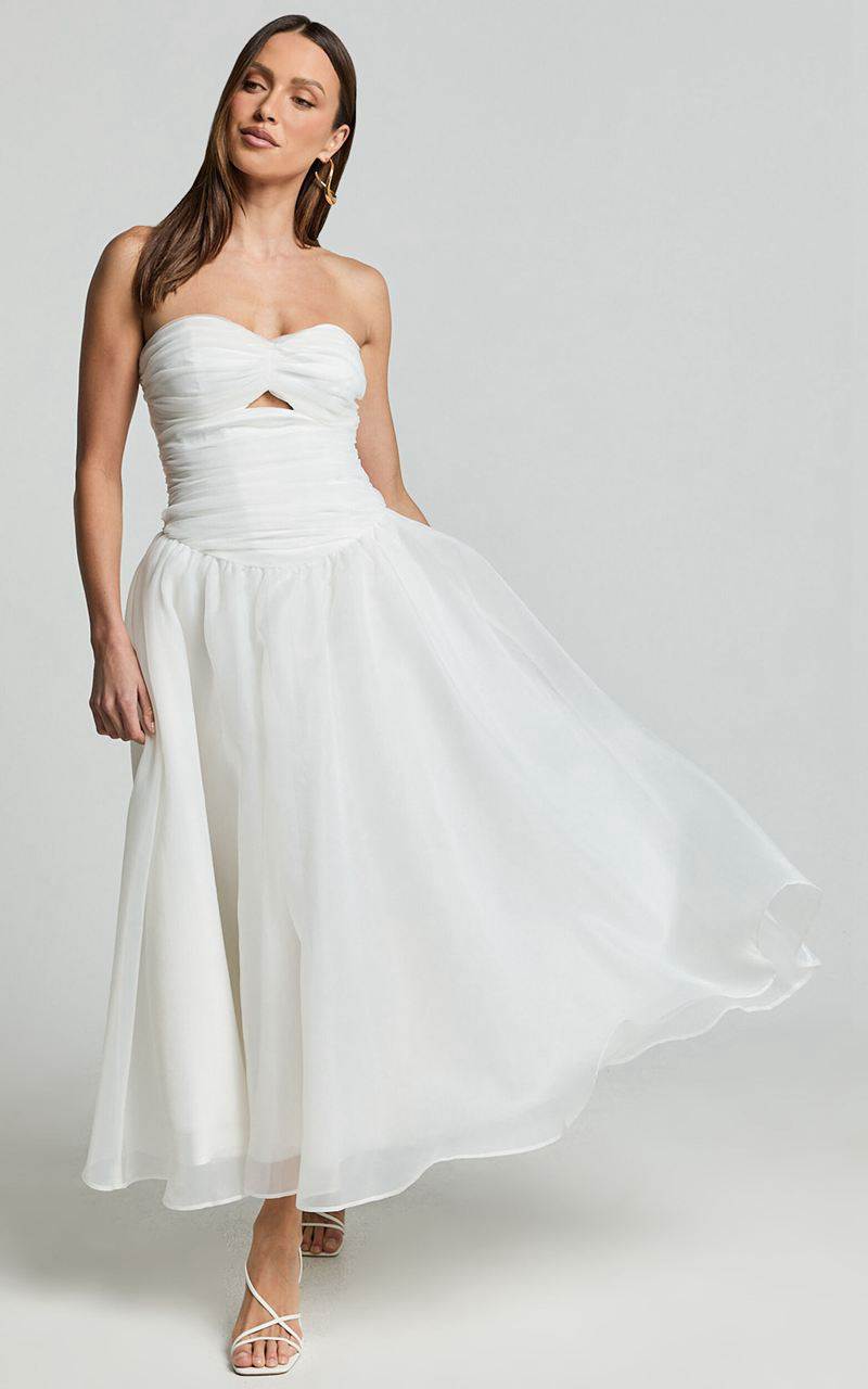 Showpo Madalyn Midi Dress - Strapless Sweetheart Bustier Dress White | BLJZYX418