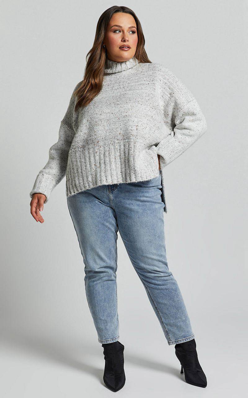 Showpo Maleesha Jumper - Oversized Turtle Neck Knit Jumper Grey Marle | ZWAXOI140