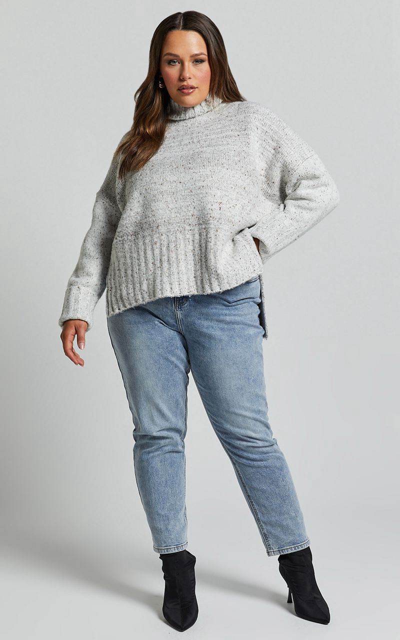 Showpo Maleesha Jumper - Oversized Turtle Neck Knit Jumper Grey Marle | ZWAXOI140