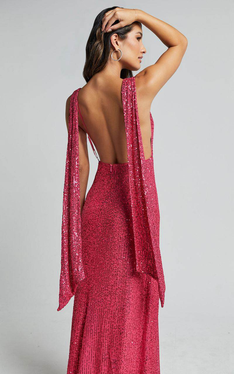 Showpo Malisha Maxi Dress - Sequin Cowl Neck Backless Dress Pink | WHEDXV960