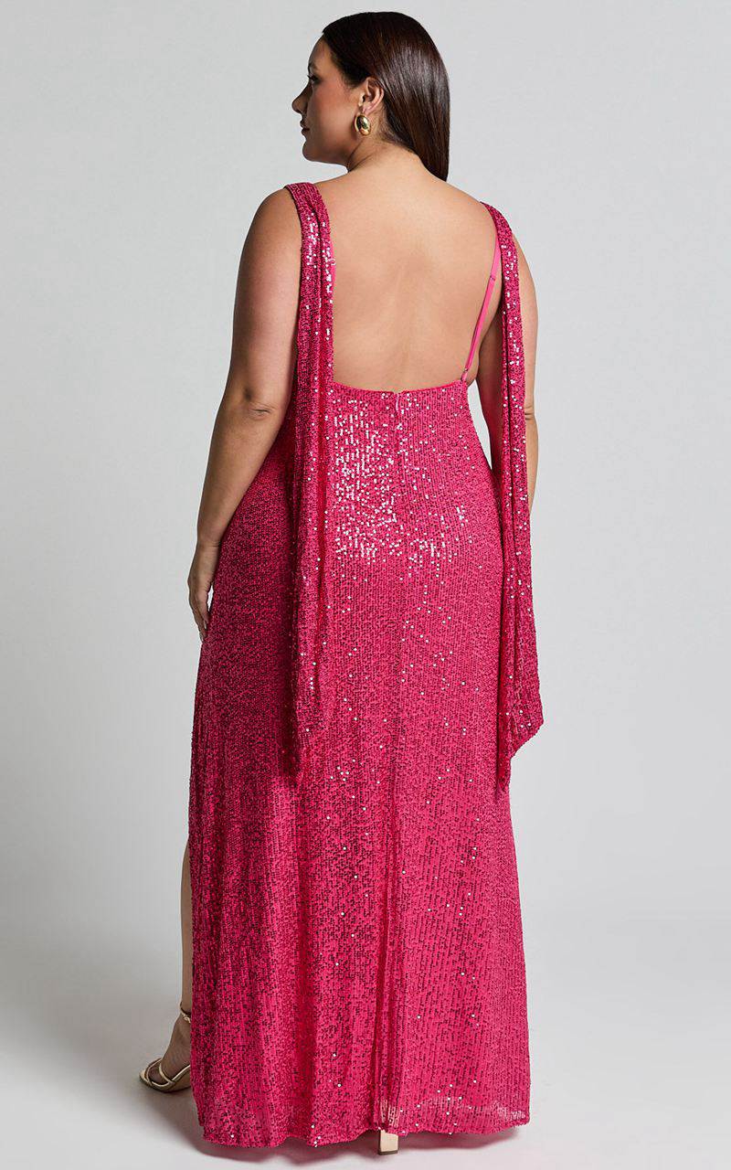 Showpo Malisha Maxi Dress - Sequin Cowl Neck Backless Dress Pink | WHEDXV960