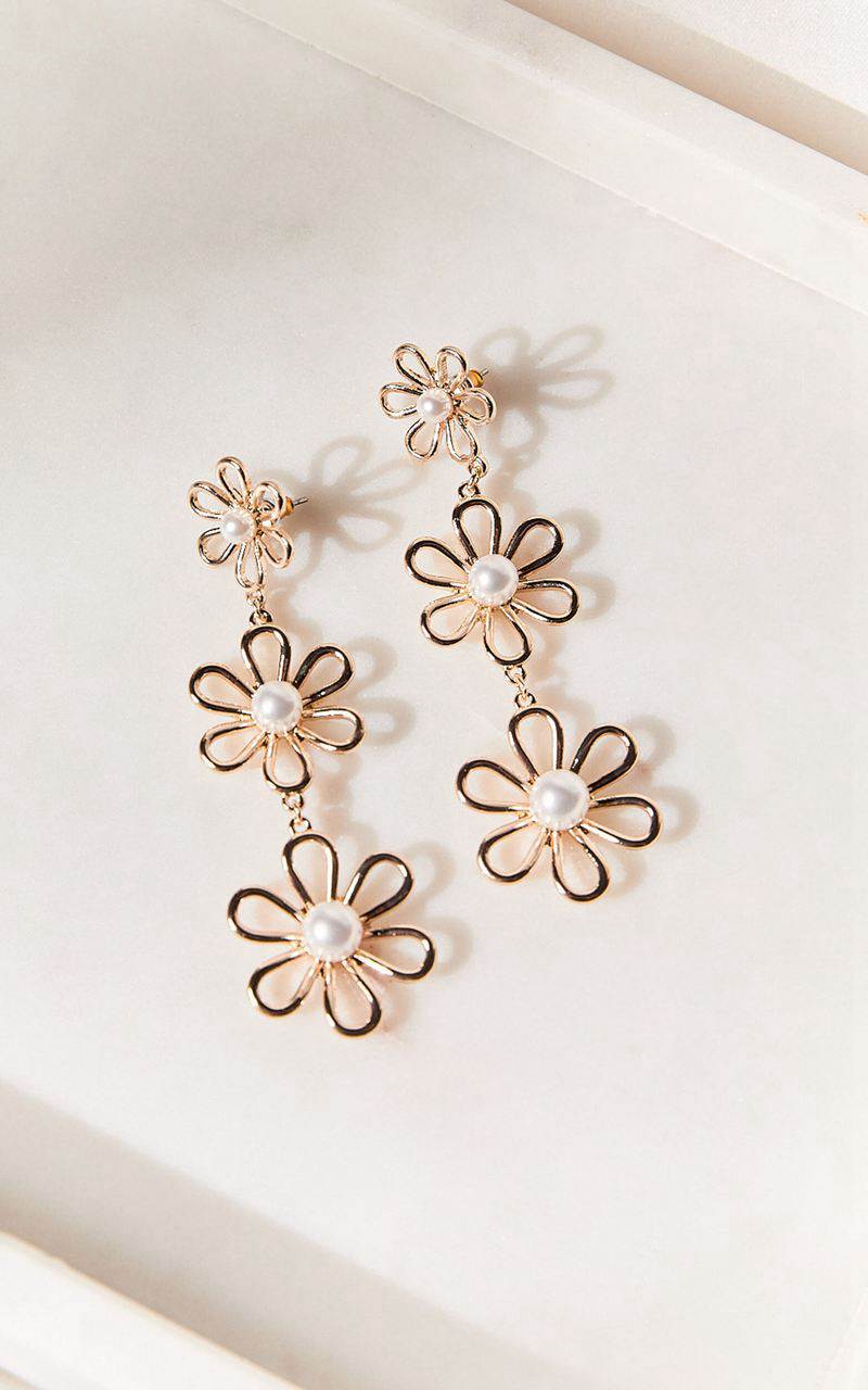 Showpo Mandy Earrings - Flower Pearl Drop Earrings Gold | SPRXLD526