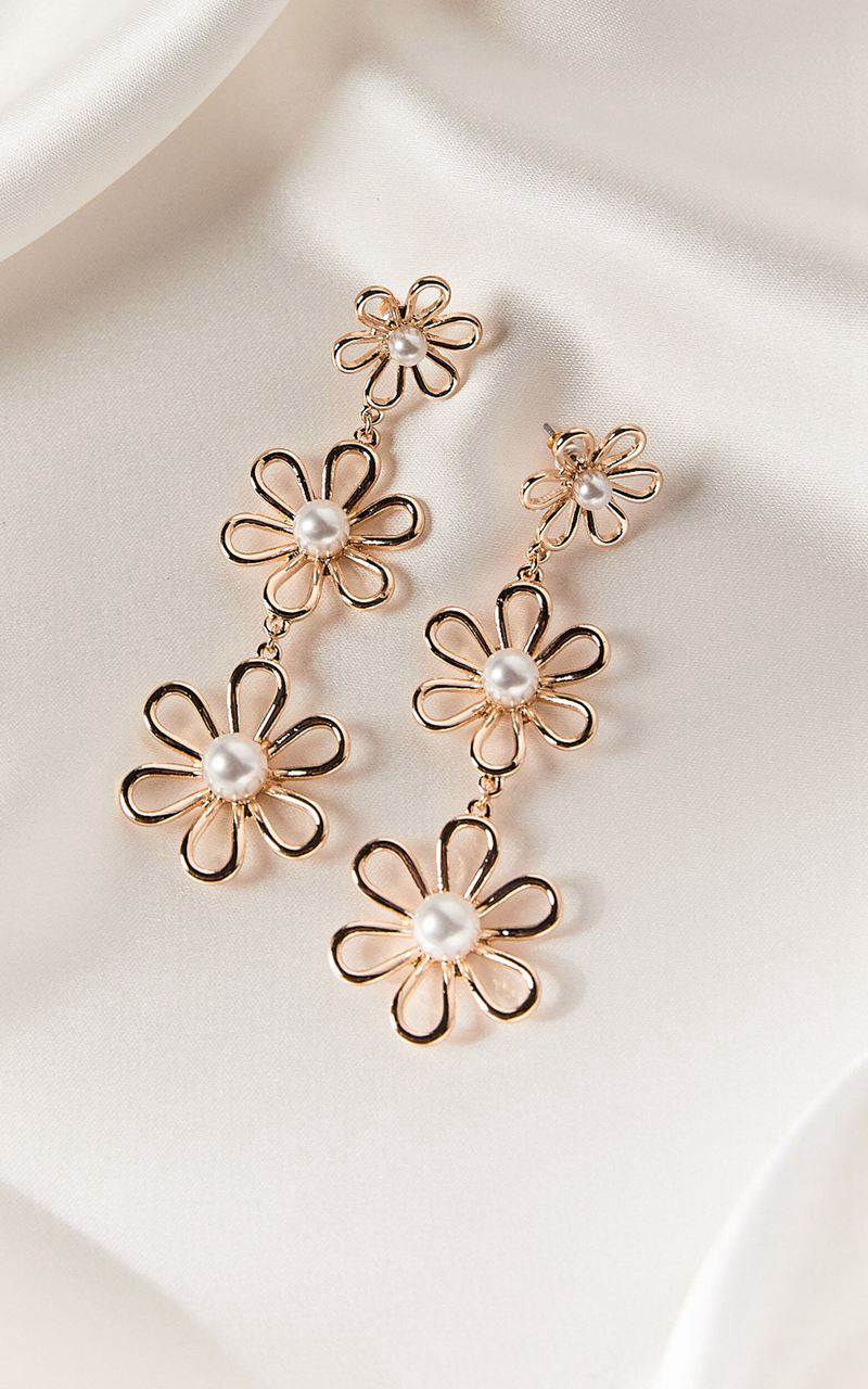 Showpo Mandy Earrings - Flower Pearl Drop Earrings Gold | SPRXLD526