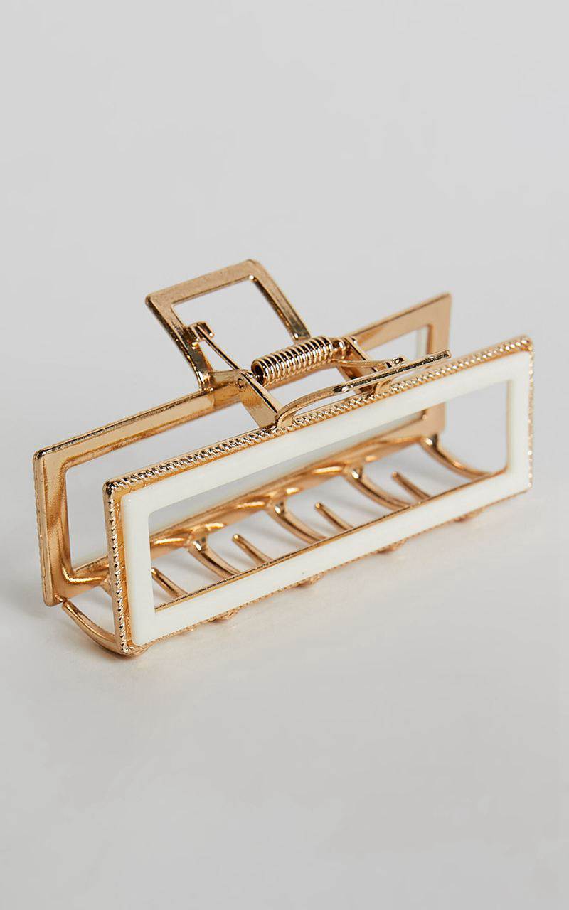 Showpo Mandy Hair Clip - Metal Plastic Clip White & Gold | YQORVL706