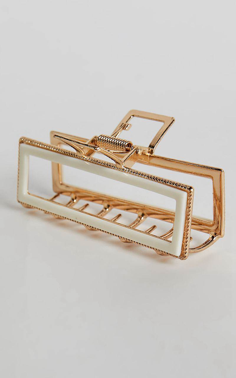 Showpo Mandy Hair Clip - Metal Plastic Clip White & Gold | YQORVL706