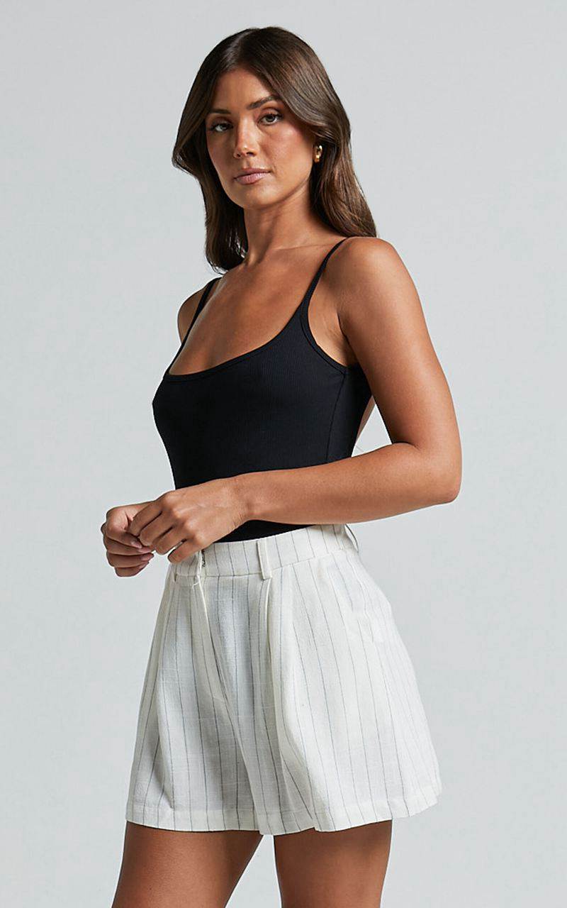 Showpo Manon Shorts - Linen Look Tailored Pinstripe Shorts White | THDCQE670