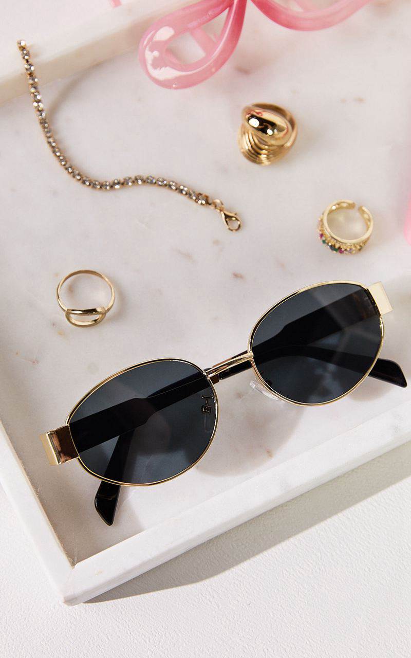 Showpo Marcia Sunglasses - Oval Shape Sunglasses Gold | RONMSC173