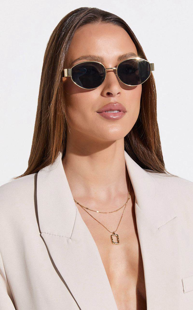 Showpo Marcia Sunglasses - Oval Shape Sunglasses Gold | RONMSC173