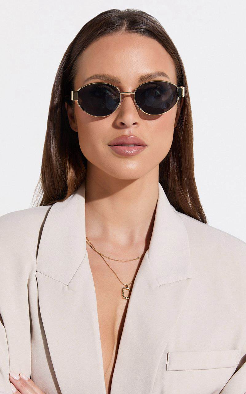 Showpo Marcia Sunglasses - Oval Shape Sunglasses Gold | RONMSC173