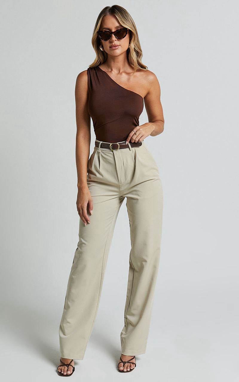 Showpo Maria Top - One Shoulder Asymmetrical Top Chocolate | AGOYCB176