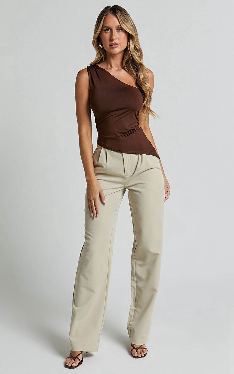 Showpo Maria Top - One Shoulder Asymmetrical Top Chocolate | AGOYCB176