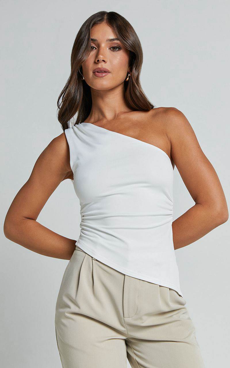 Showpo Maria Top - One Shoulder Asymmetrical Top White | VRUPOD086