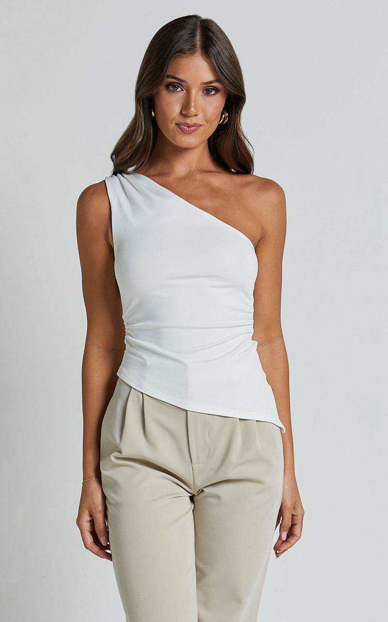 Showpo Maria Top - One Shoulder Asymmetrical Top White | VRUPOD086