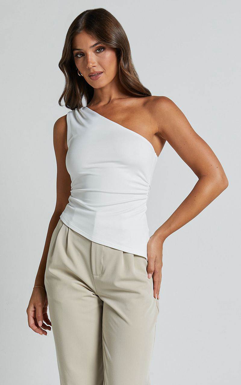 Showpo Maria Top - One Shoulder Asymmetrical Top White | VRUPOD086