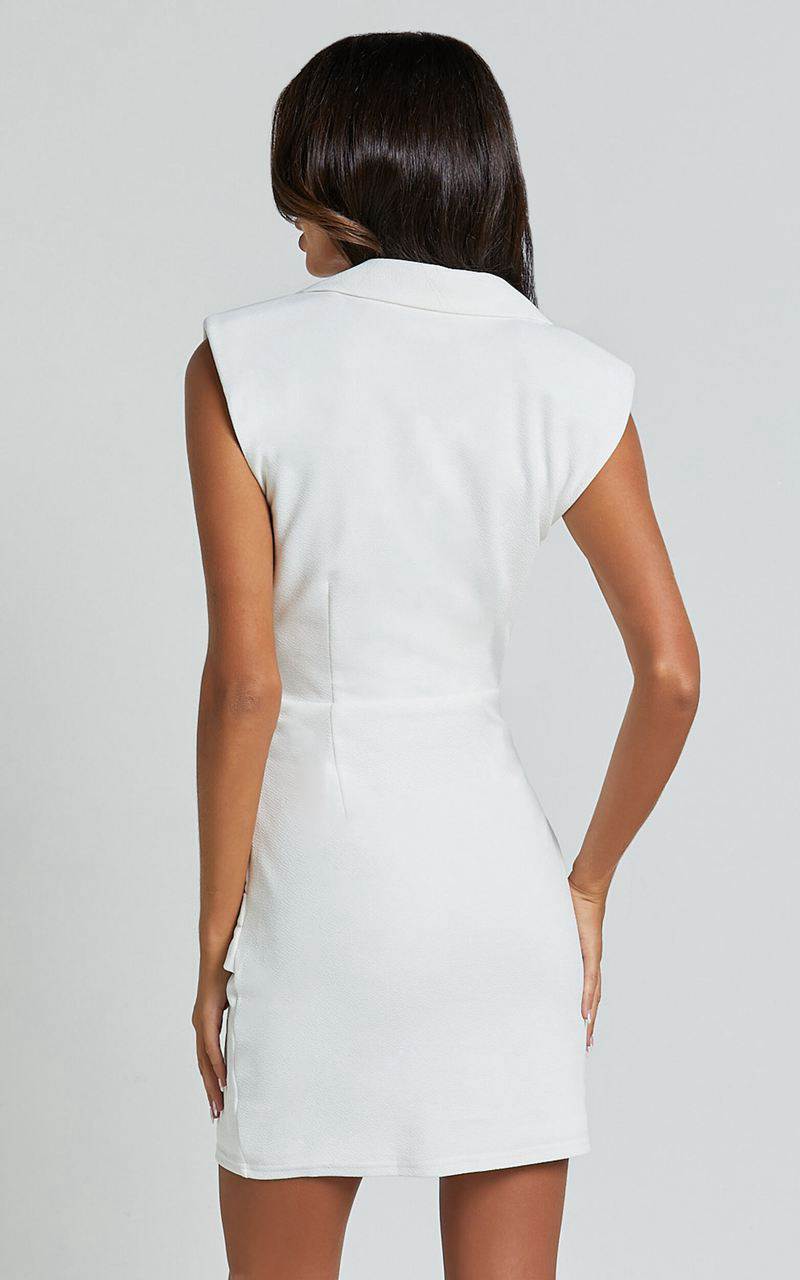 Showpo Marielyn Mini Dress - Collared Sleeveless Draped Dress White | FPLJTI697