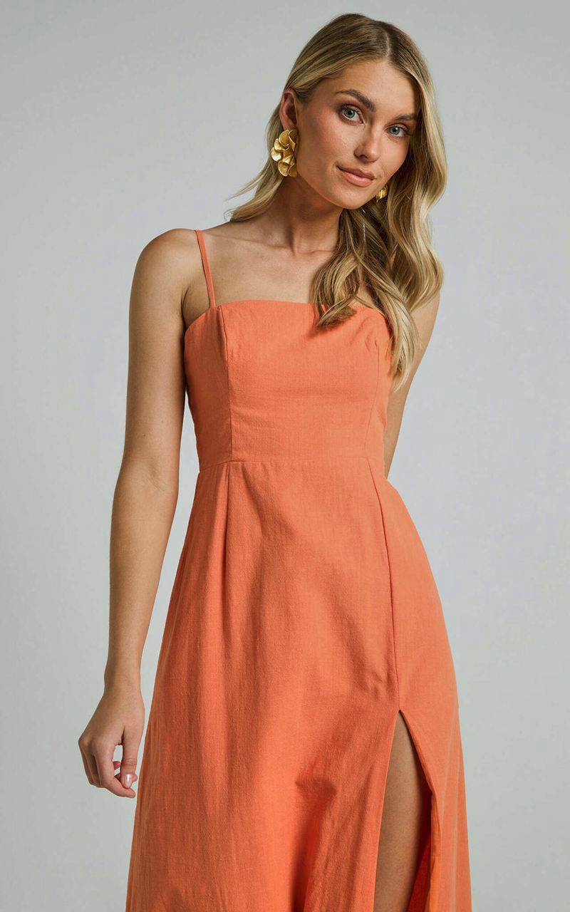 Showpo Marsha Midi Dress - High Split Slip Dress Orange | CXEFQY401