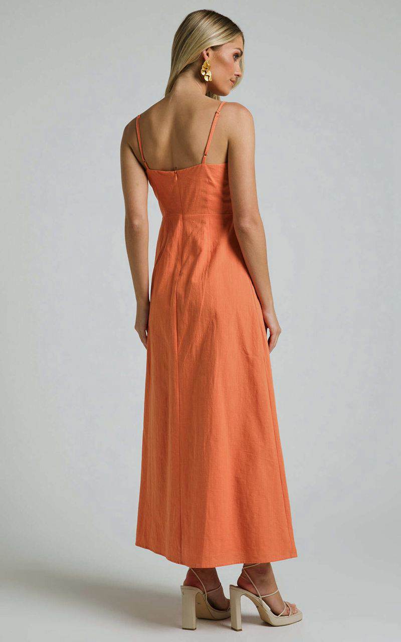 Showpo Marsha Midi Dress - High Split Slip Dress Orange | CXEFQY401