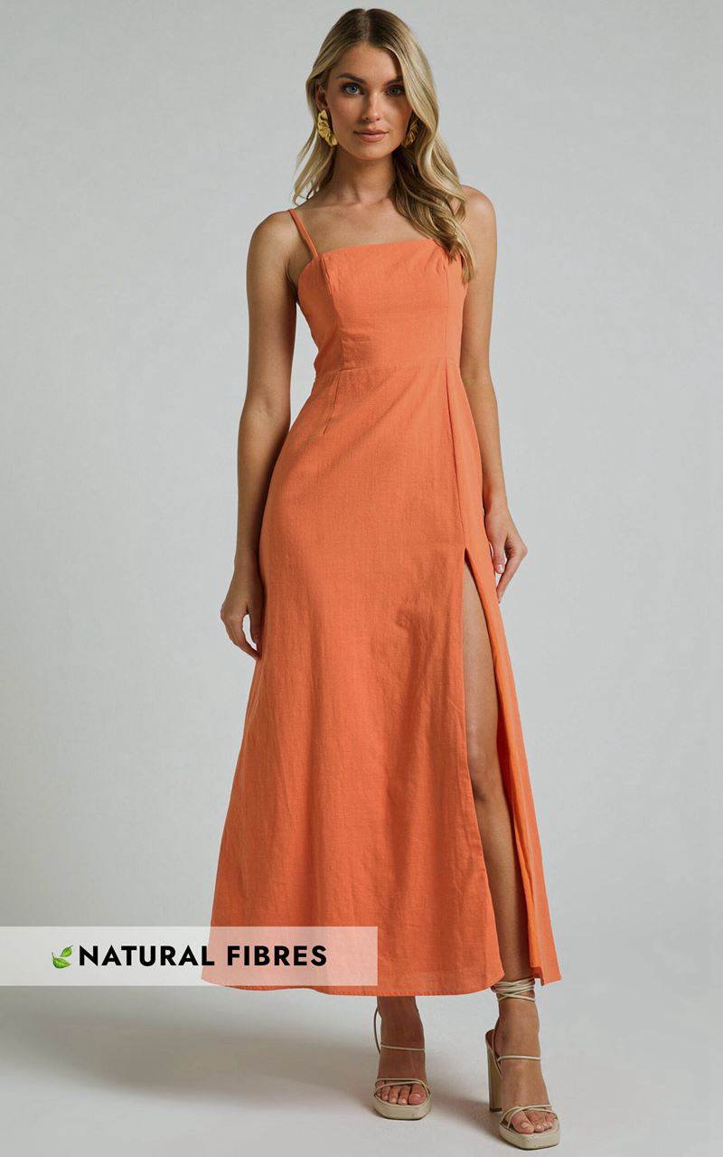 Showpo Marsha Midi Dress - High Split Slip Dress Orange | CXEFQY401