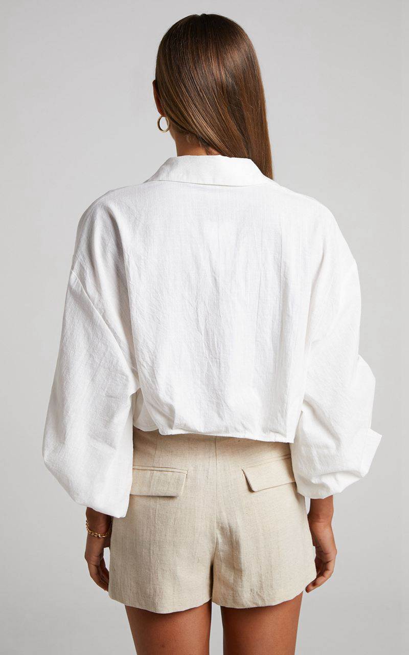 Showpo Marsha Shirt - Cropped Long Sleeve Button Up Shirt White | EJWHQI640