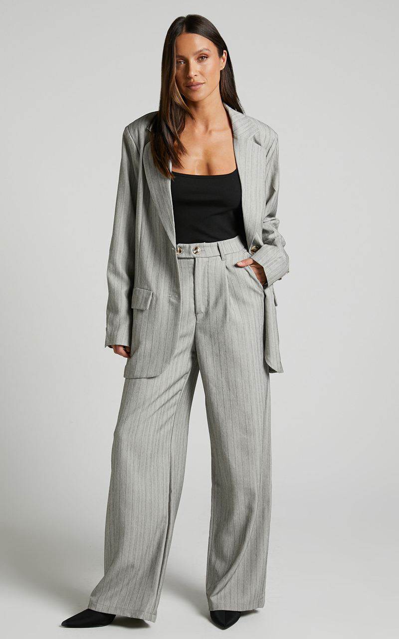 Showpo Maryanne Blazer - Oversized Blazer Grey Pinstripe | XDHPVB428