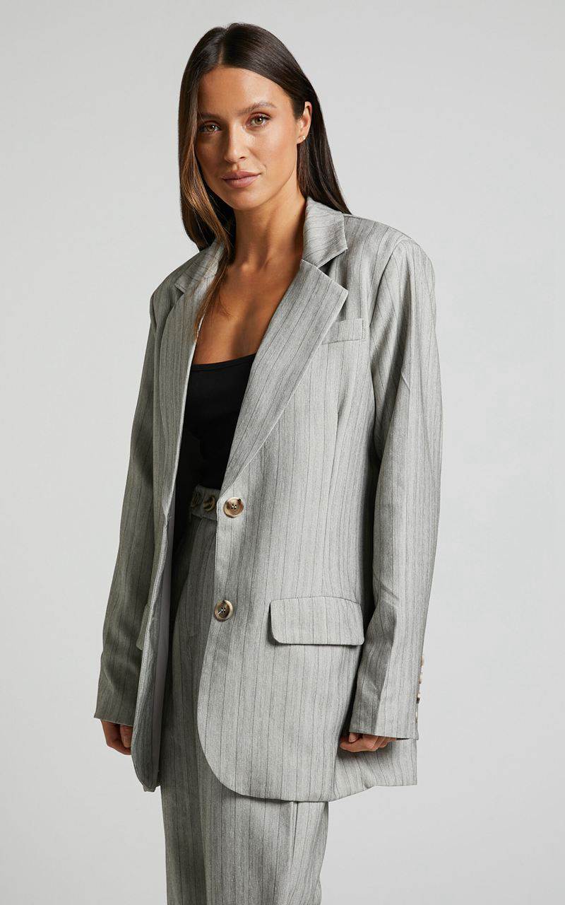 Showpo Maryanne Blazer - Oversized Blazer Grey Pinstripe | XDHPVB428