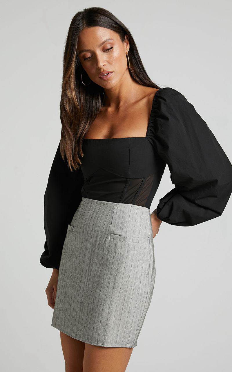 Showpo Maryanne Mini Skirt - Pencil Skirt Grey Pinstripe | CQOMHP107