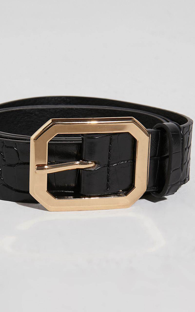 Showpo Mason Croc Square Buckle Belt Black | BAHUGQ376