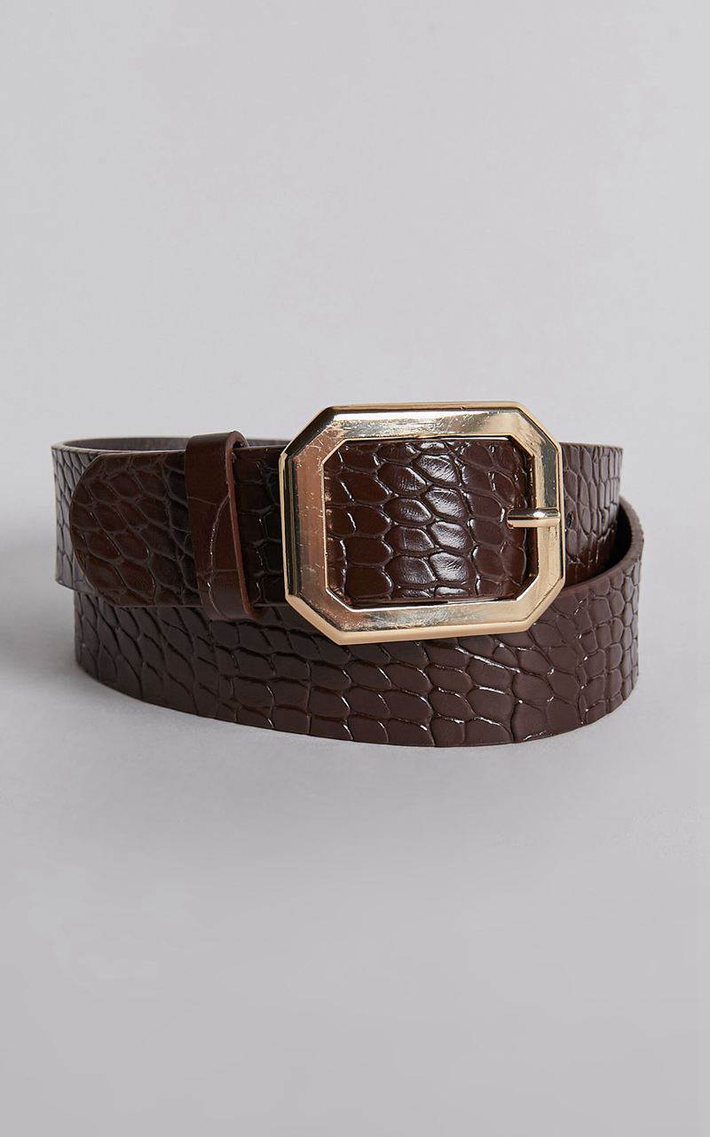 Showpo Mason Croc Square Buckle Belt Chocolate | XQZVBN076