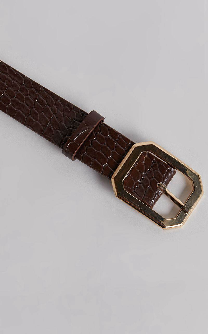 Showpo Mason Croc Square Buckle Belt Chocolate | XQZVBN076