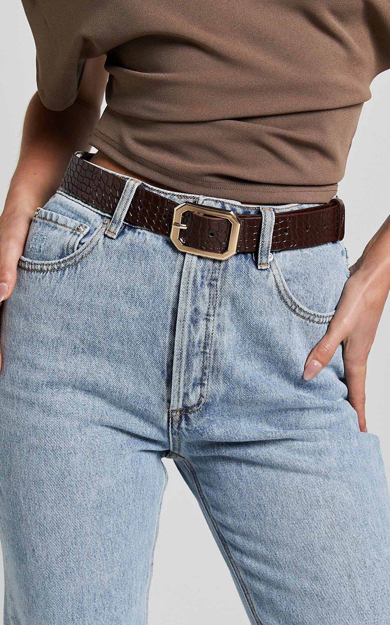 Showpo Mason Croc Square Buckle Belt Chocolate | XQZVBN076