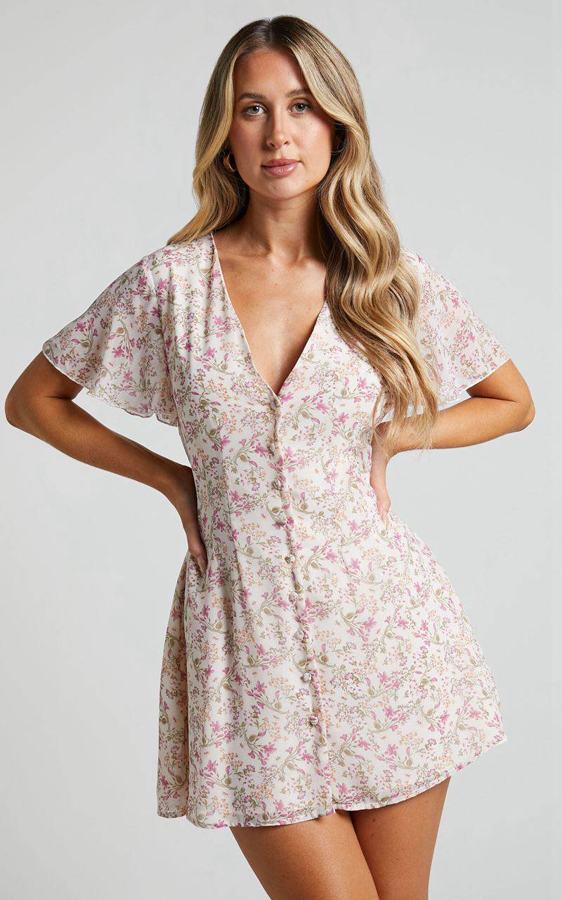 Showpo Maximum Potential Mini Dress - Button Up Dress Purple Floral | XTGEBW056