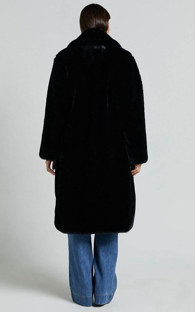 Showpo Maxwell Coat - Long Line Faux Fur Coat Black | DSPUZY206